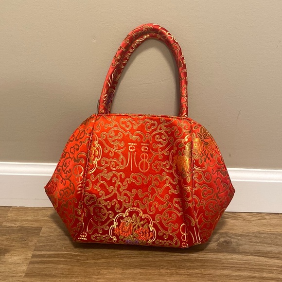 Vintage Red & Gold Asian Inspired Print Purse - Picture 1 of 8